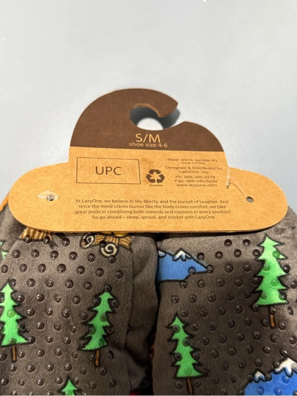 Lazy One Kids Fuzzy Slippers with Red Cuffs and Forest Print
